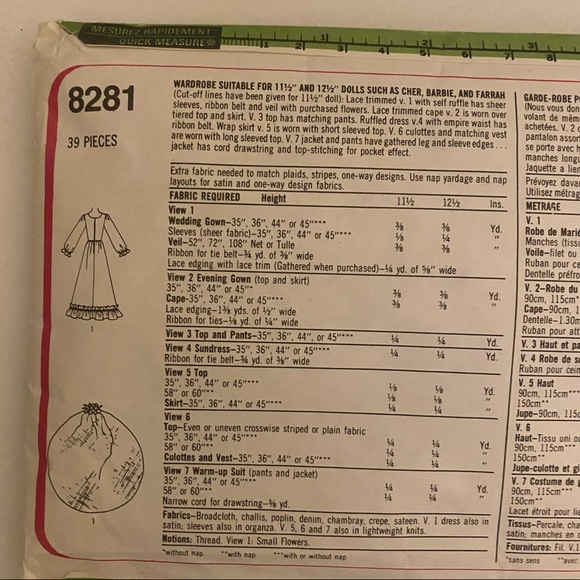 Simplicity Doll Clothing Vintage 70s Sewing Pattern 8281 - Picture 10 of 11